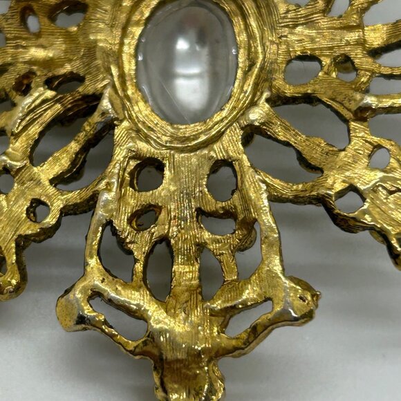 Vintage Gold-tonePearl Brooch Pin Filigree Cross Victorian Revival Statement - Picture 12 of 16